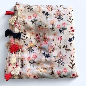 The Accessory Collective Women’s Pink Blue Cream Floral Scarf Tassels Spring